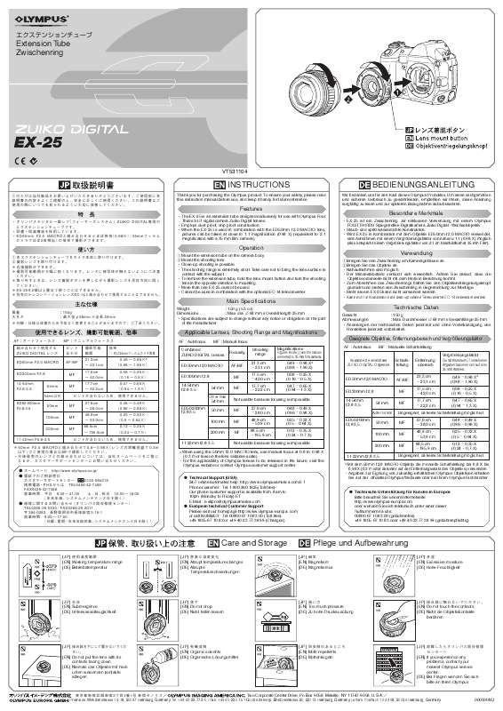 Guide utilisation OLYMPUS BAGUE ALLONGE ZUIKO DIGITAL EX-25  de la marque OLYMPUS