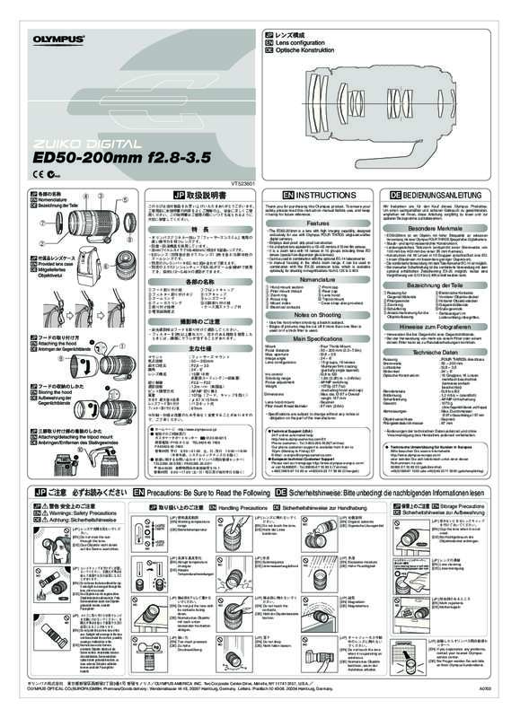 Guide utilisation OLYMPUS ZUIKO DIGITAL ED 50  de la marque OLYMPUS