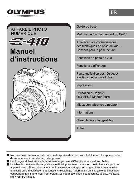 Guide utilisation OLYMPUS CAMEDIA E-410  de la marque OLYMPUS