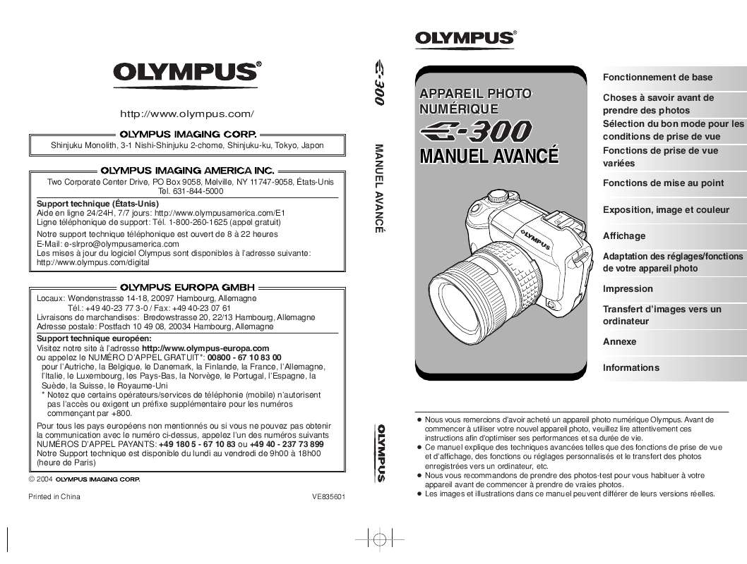 Guide utilisation OLYMPUS E-300  de la marque OLYMPUS