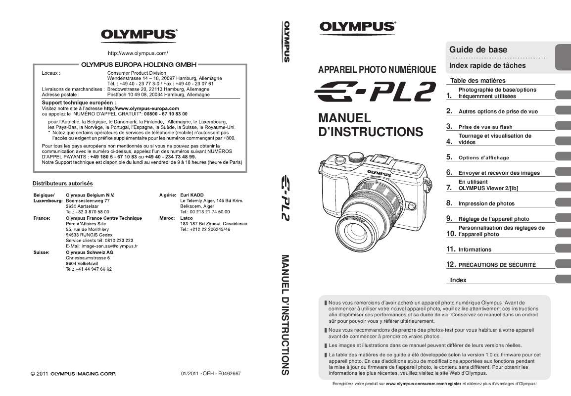 Guide utilisation OLYMPUS E-PL2  de la marque OLYMPUS