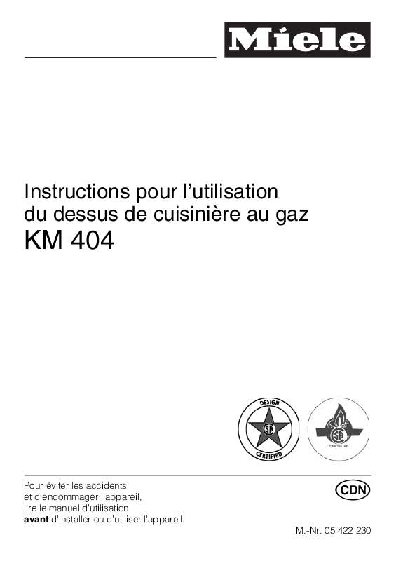 Guide utilisation MIELE KM404-CUISINIERE AU GAZ de la marque MIELE