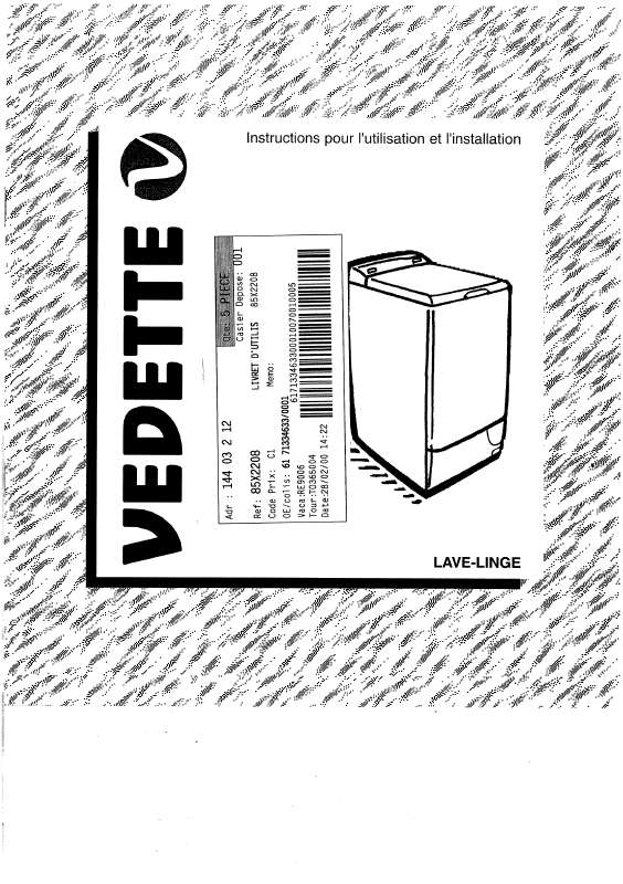 Guide utilisation VEDETTE EG8093 de la marque VEDETTE