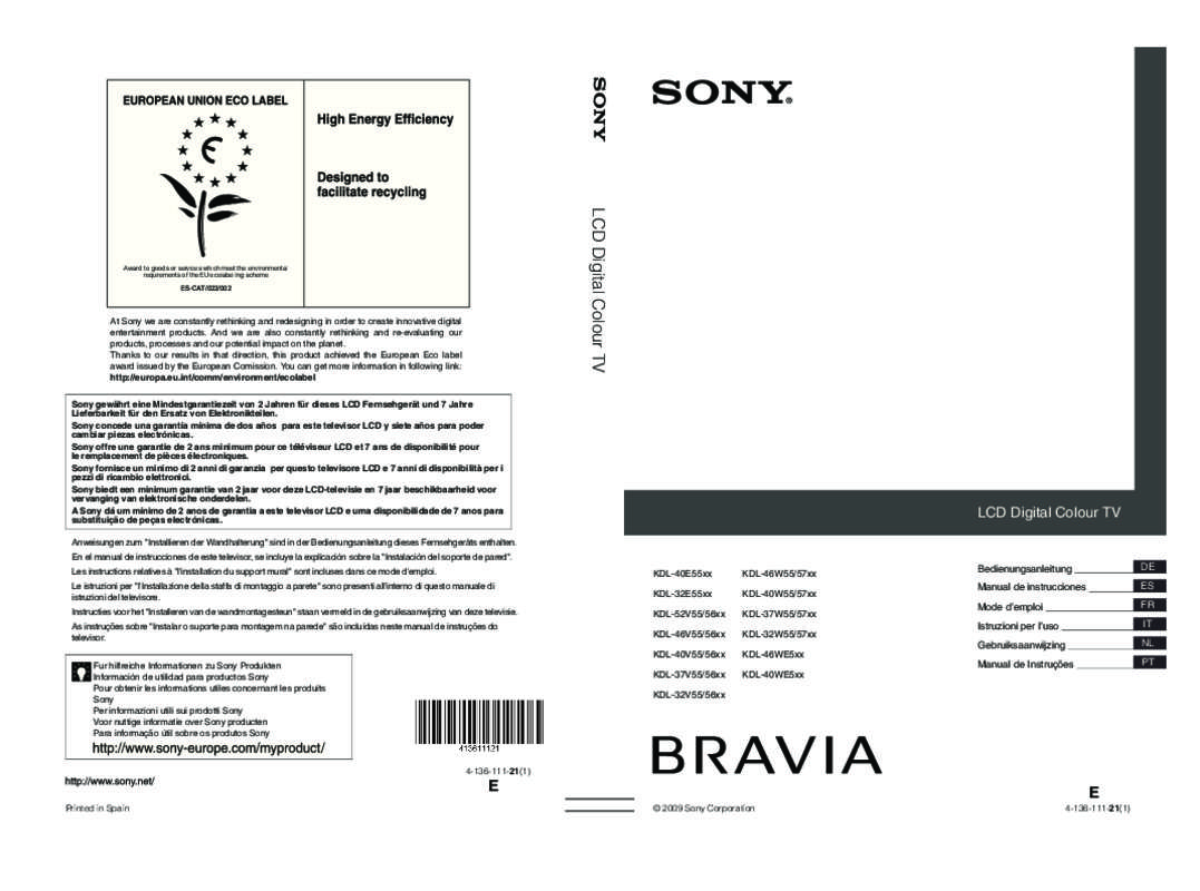 Guide utilisation SONY BRAVIA RM-ED016  de la marque SONY