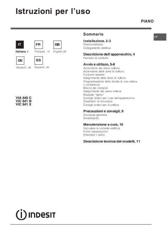 Guide utilisation INDESIT VIA 640 C de la marque INDESIT