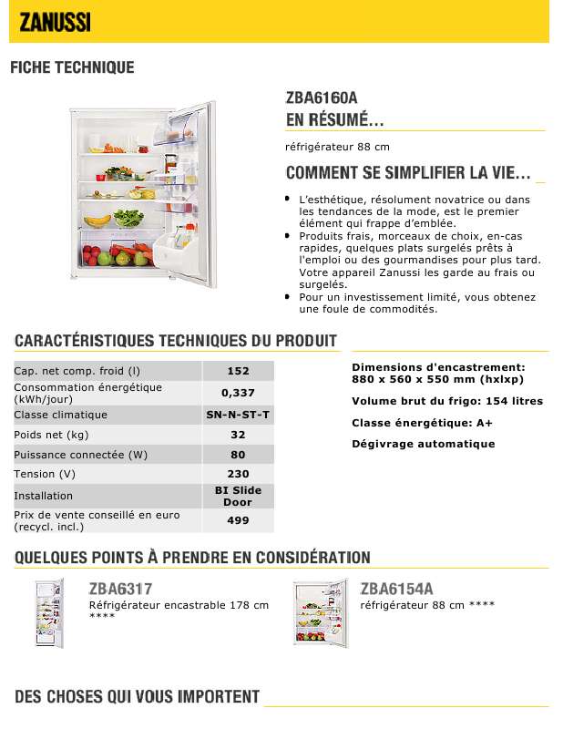 Guide utilisation ZANUSSI ZBA6160A  de la marque ZANUSSI