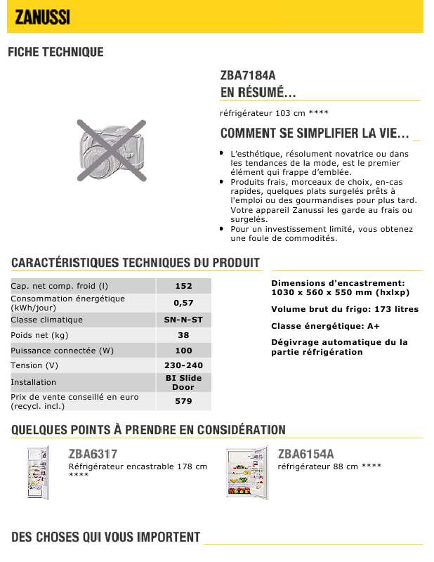 Guide utilisation ZANUSSI ZBA7184A  de la marque ZANUSSI