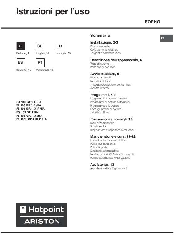 Guide utilisation HOTPOINT FZ 103 GP.1 IX/HA de la marque HOTPOINT