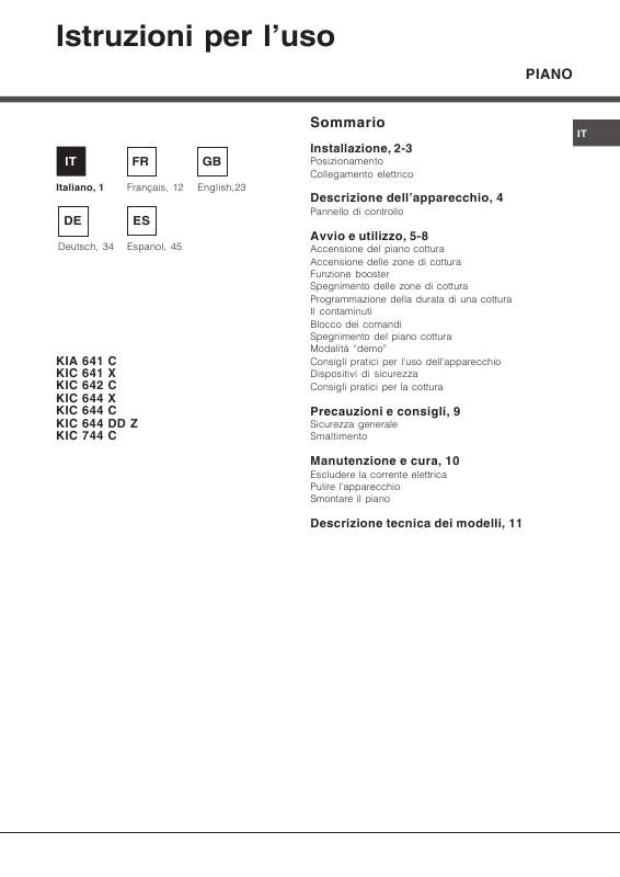 Guide utilisation HOTPOINT KIC 644 C de la marque HOTPOINT
