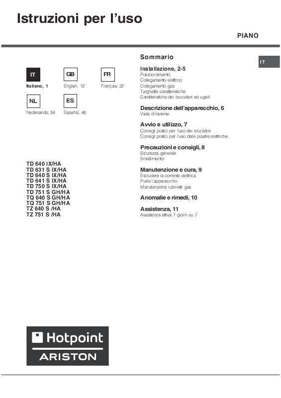 Guide utilisation HOTPOINT TD 640 S ICE de la marque HOTPOINT