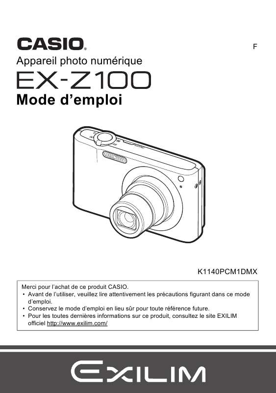 Guide utilisation CASIO EXILIM EX-Z100  de la marque CASIO
