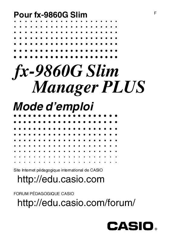 Guide utilisation CASIO FX-9860G SLIM MANAGER PLUS  de la marque CASIO