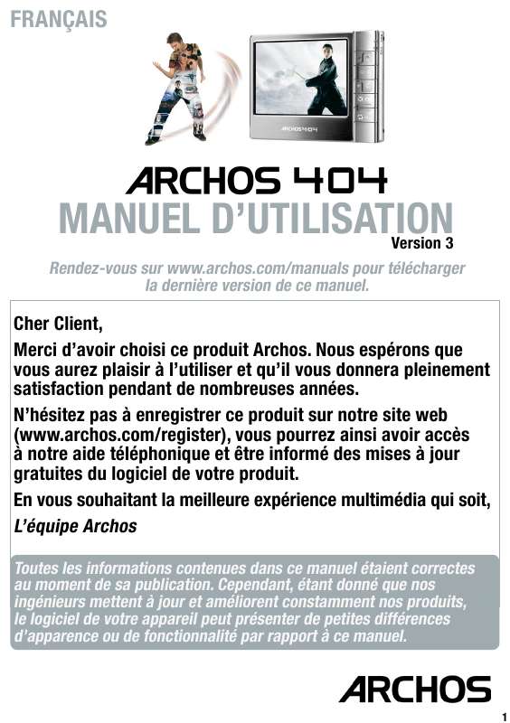 Guide utilisation ARCHOS 404  de la marque ARCHOS