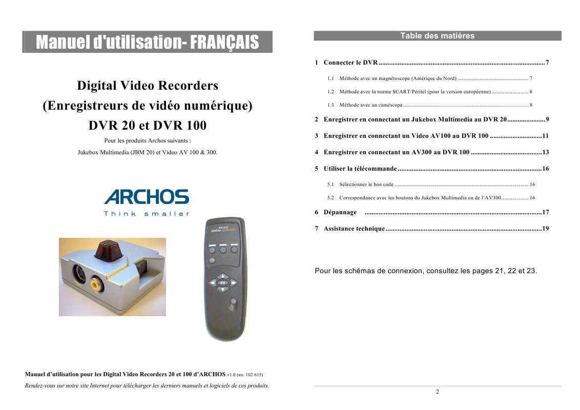 Guide utilisation ARCHOS DVR 20  de la marque ARCHOS