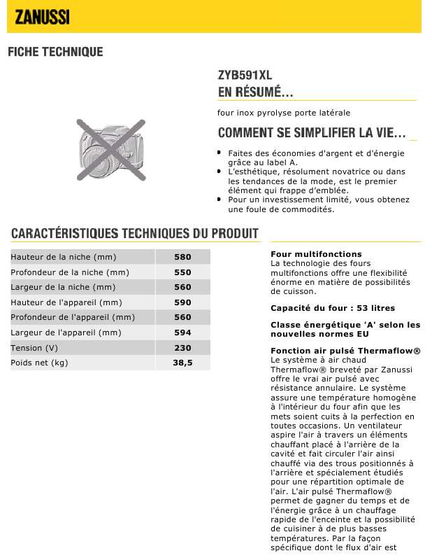 Guide utilisation  ZANUSSI ZYB591XL  de la marque ZANUSSI