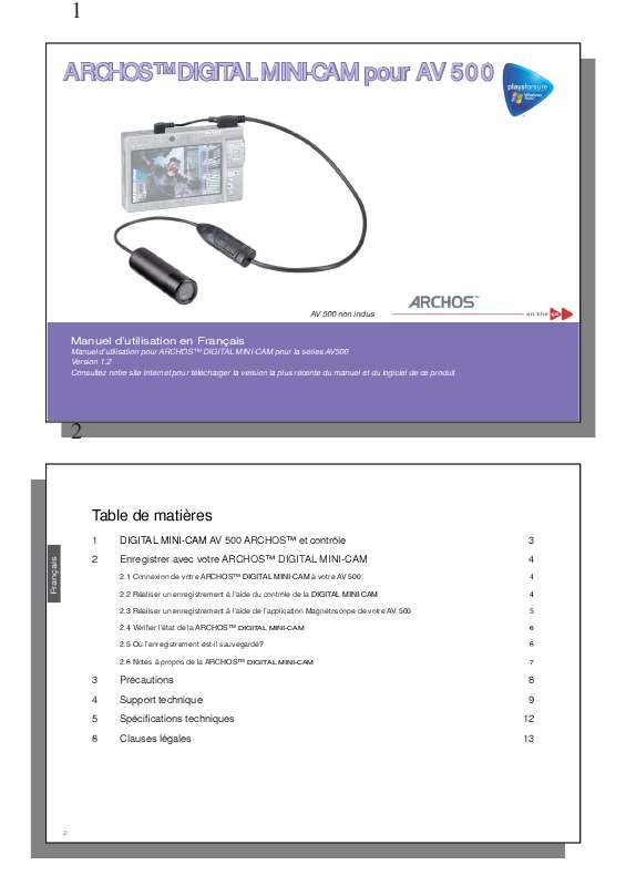 Guide utilisation ARCHOS HELMET CAMCORDER AV500  de la marque ARCHOS