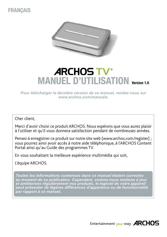 Guide utilisation ARCHOS TV PLUS  de la marque ARCHOS
