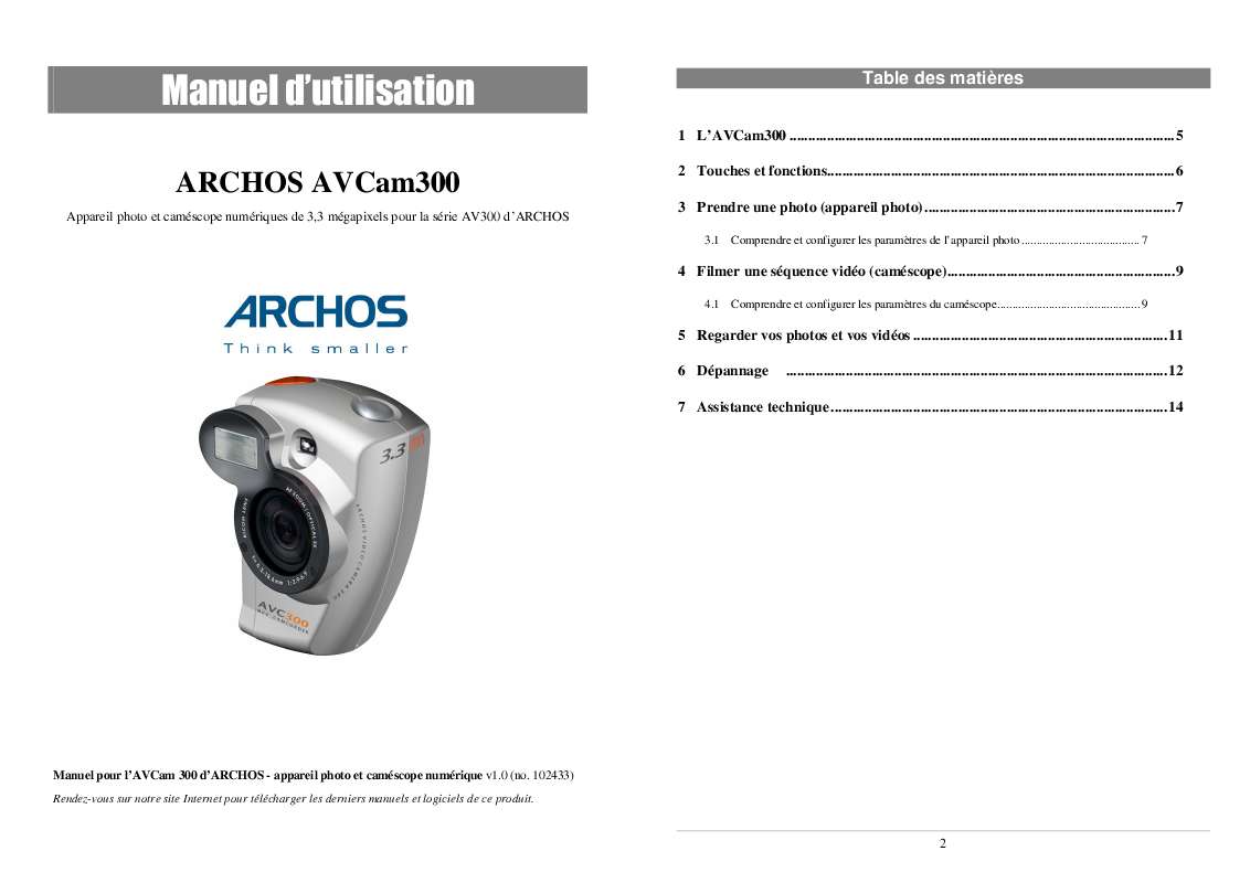 Guide utilisation ARCHOS AVCAM 300  de la marque ARCHOS
