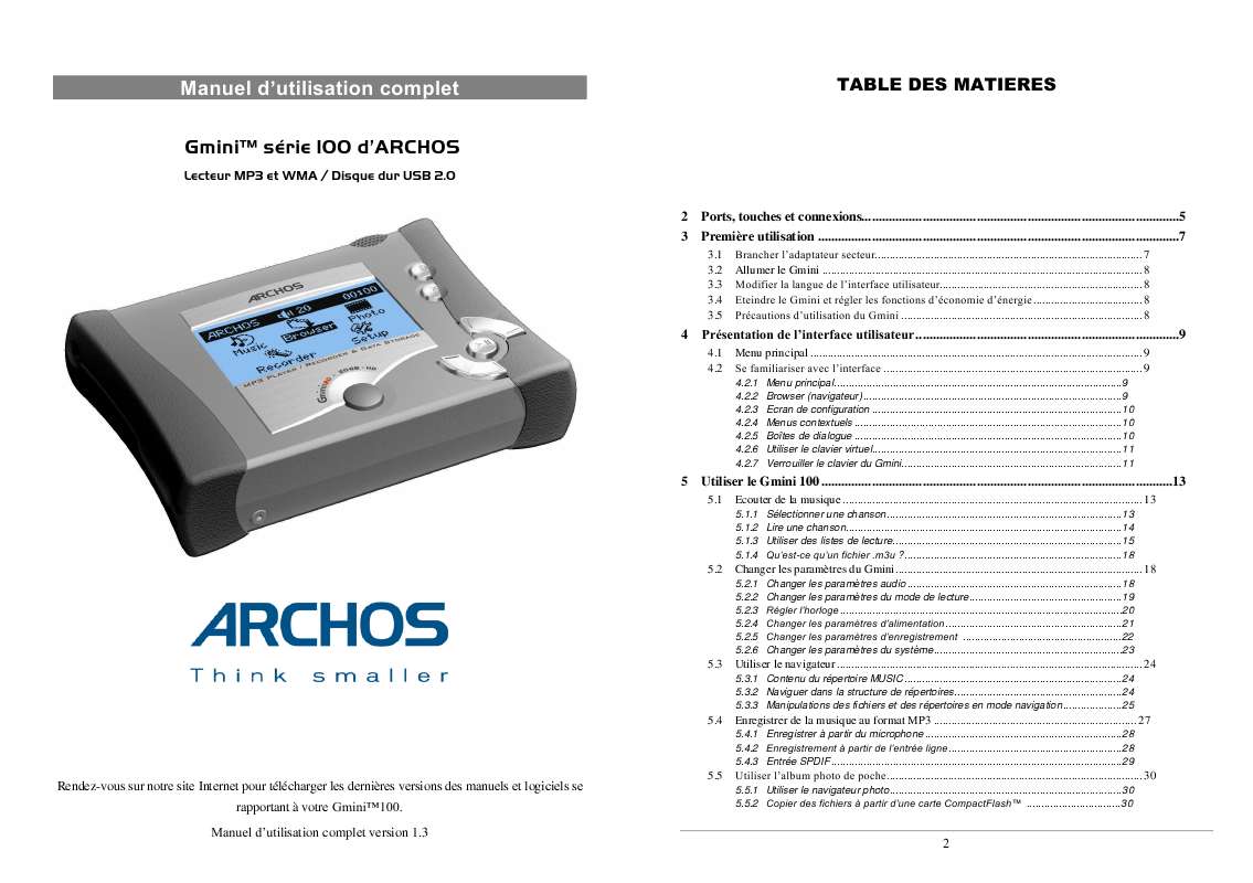 Guide utilisation ARCHOS GMINI 120  de la marque ARCHOS
