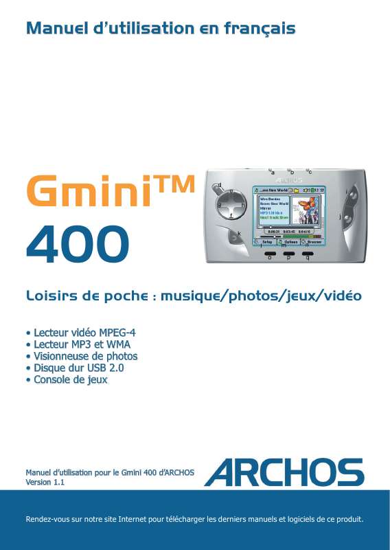 Guide utilisation ARCHOS GMINI 400  de la marque ARCHOS