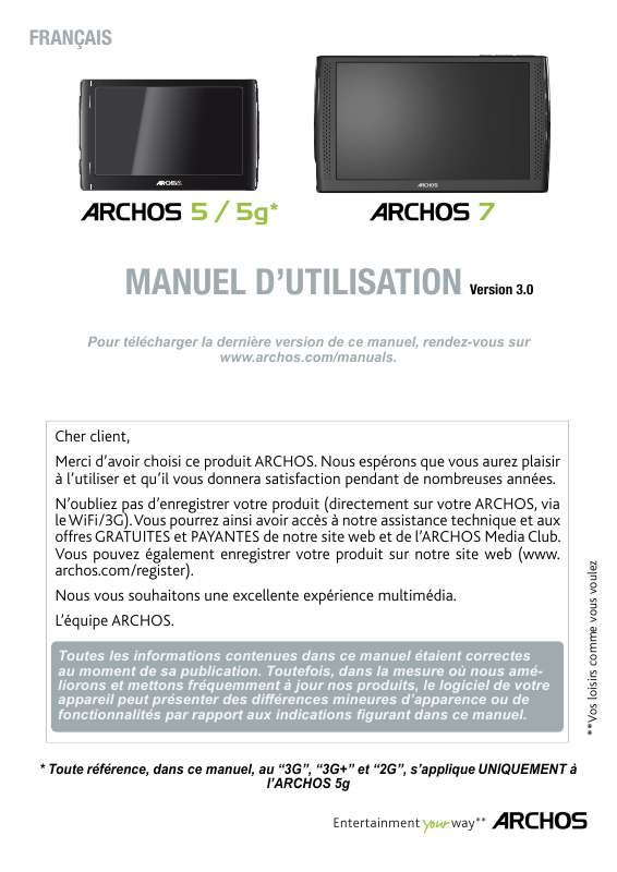 Guide utilisation ARCHOS 5G  de la marque ARCHOS