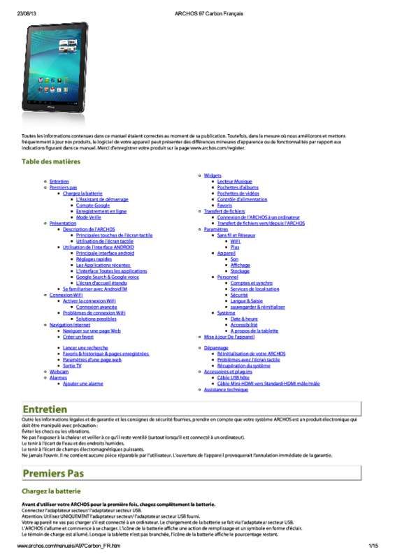 Guide utilisation ARCHOS 70B INTERNET TABLET 8 GO  de la marque ARCHOS