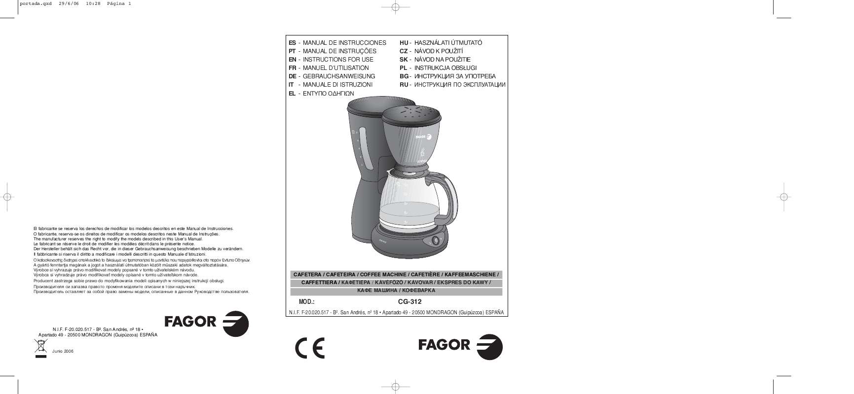 Guide utilisation FAGOR CG-312 de la marque FAGOR