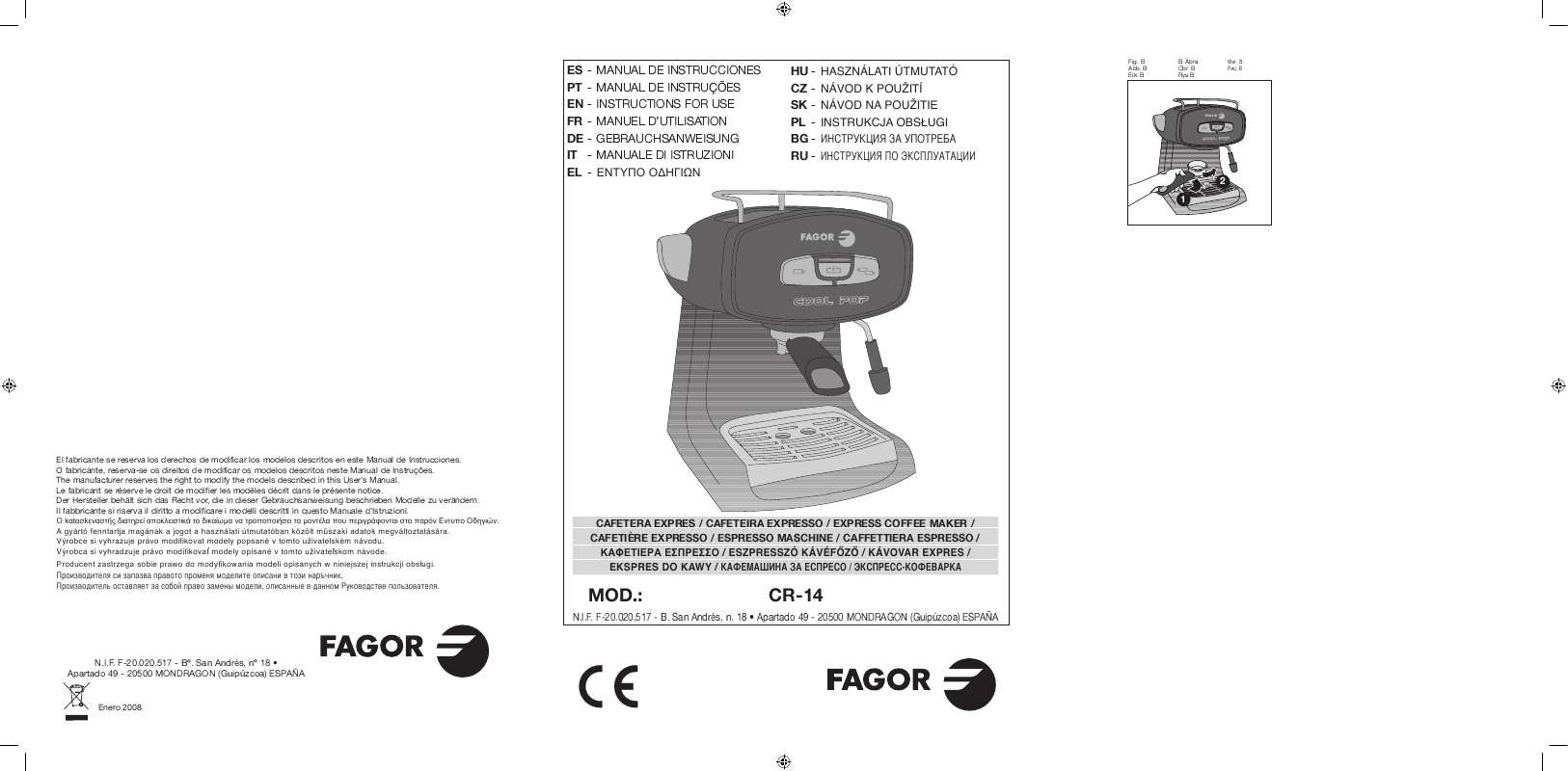 Guide utilisation FAGOR CR-14  - 2008 de la marque FAGOR