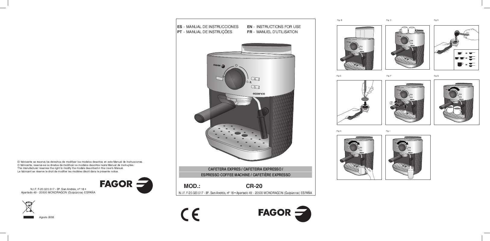 Guide utilisation FAGOR CR-20 de la marque FAGOR