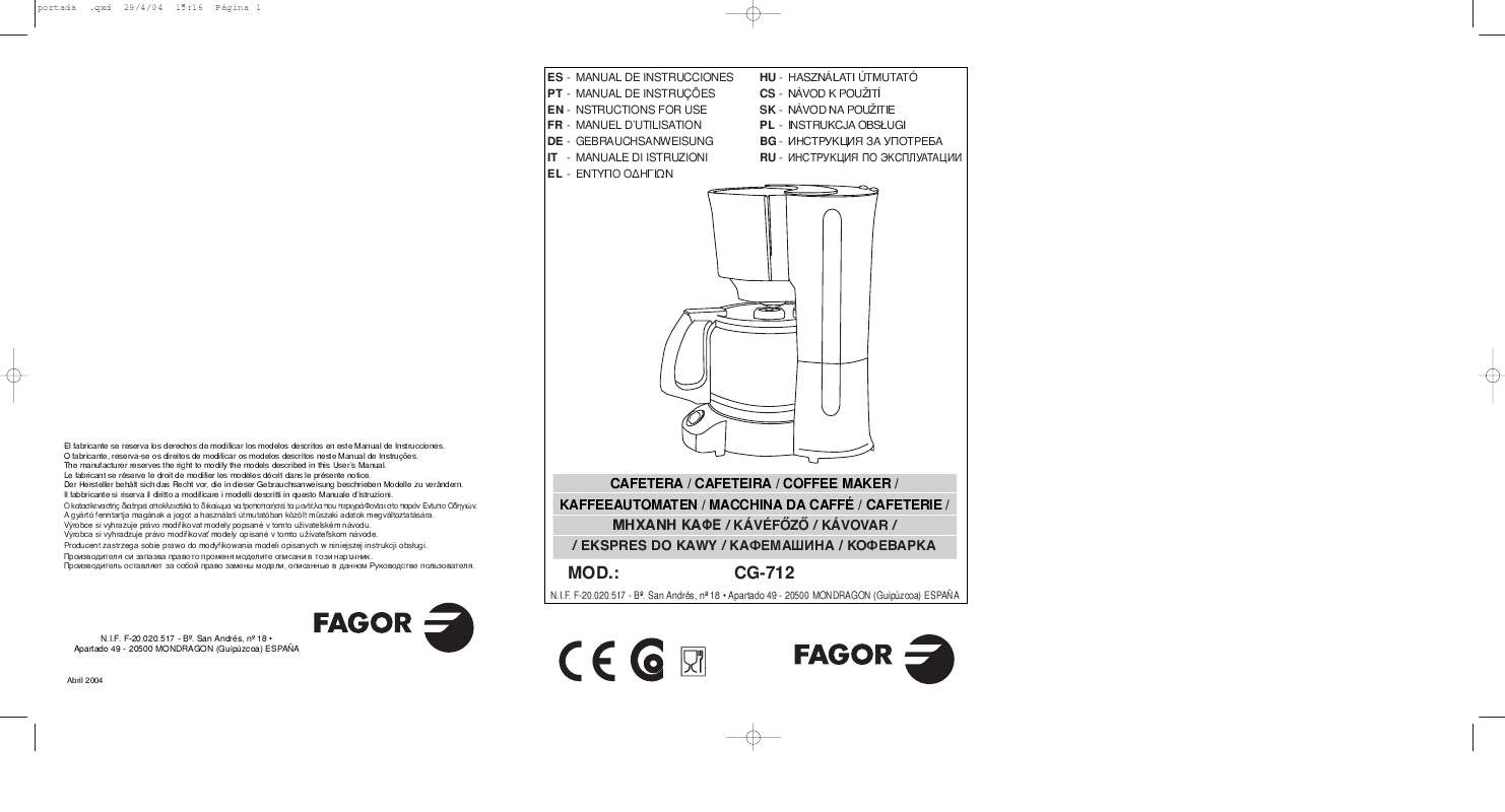 Guide utilisation FAGOR CG-712 de la marque FAGOR