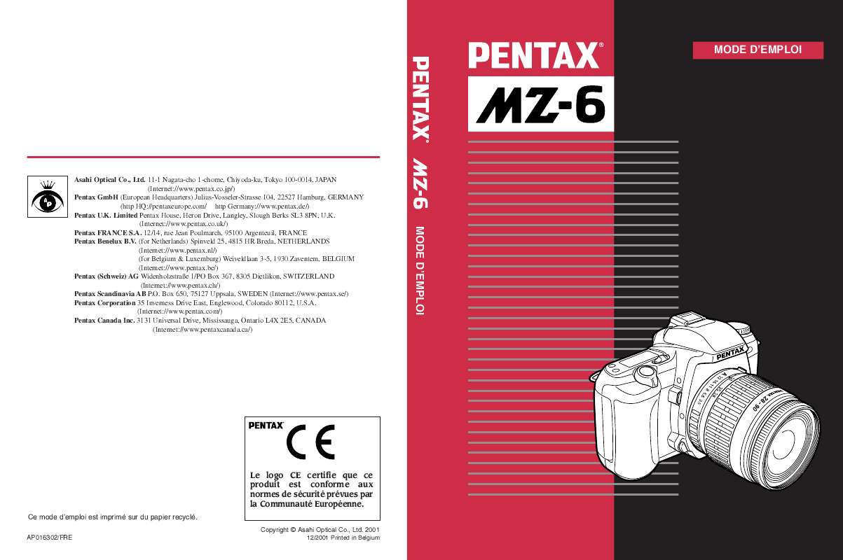 Guide utilisation PENTAX MZ-6  de la marque PENTAX