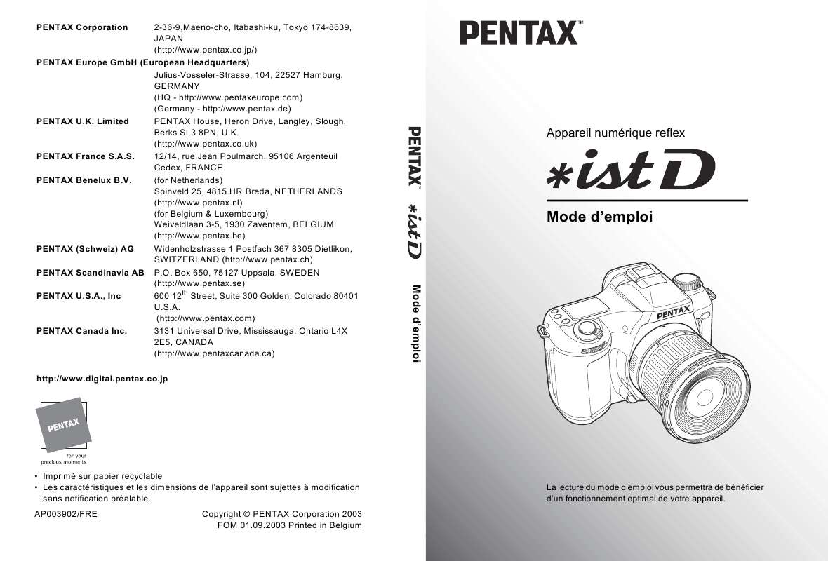 Guide utilisation PENTAX *ISTD  de la marque PENTAX