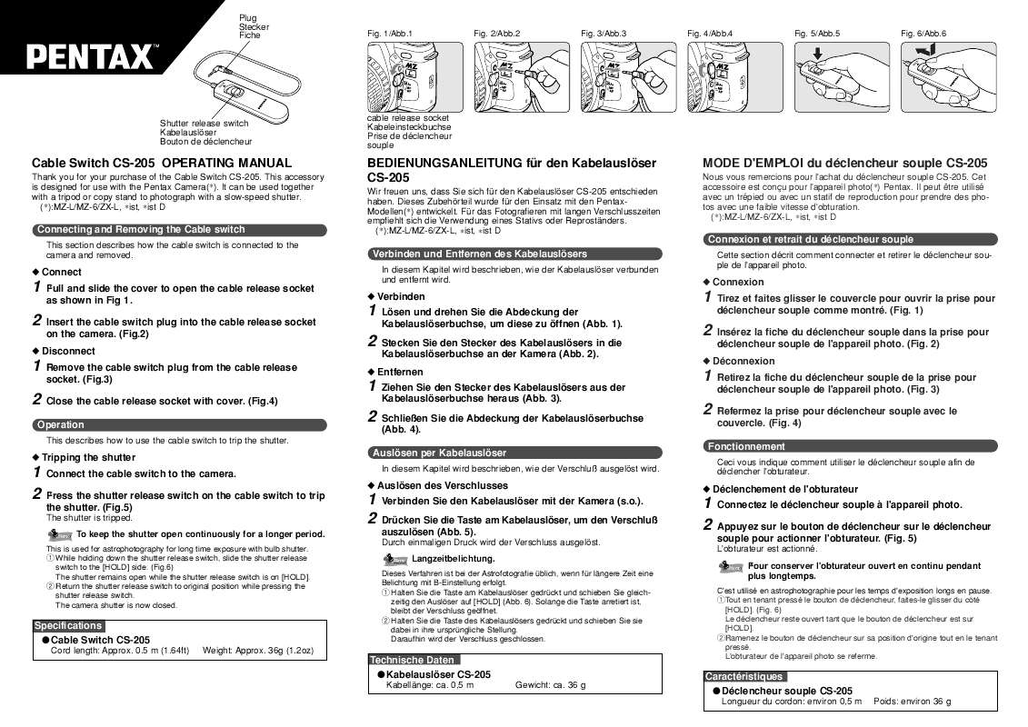 Guide utilisation PENTAX CS-205  de la marque PENTAX