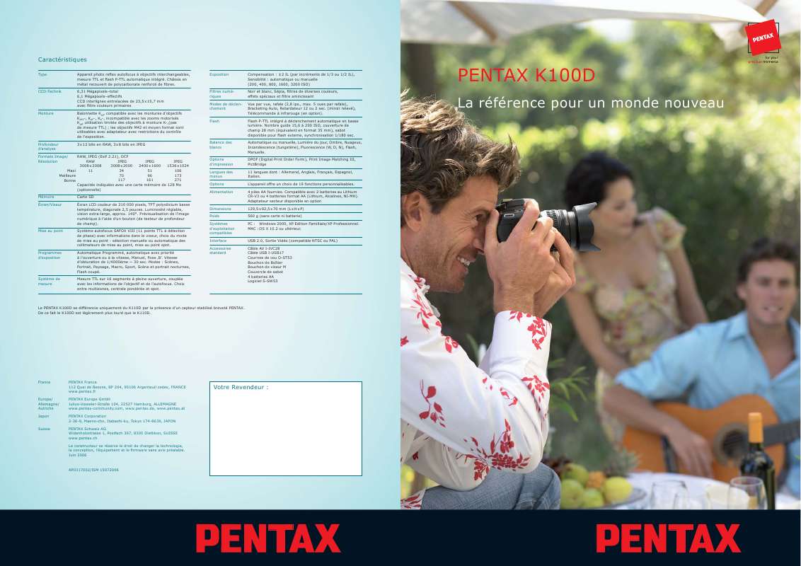 Guide utilisation PENTAX K100D_F  de la marque PENTAX
