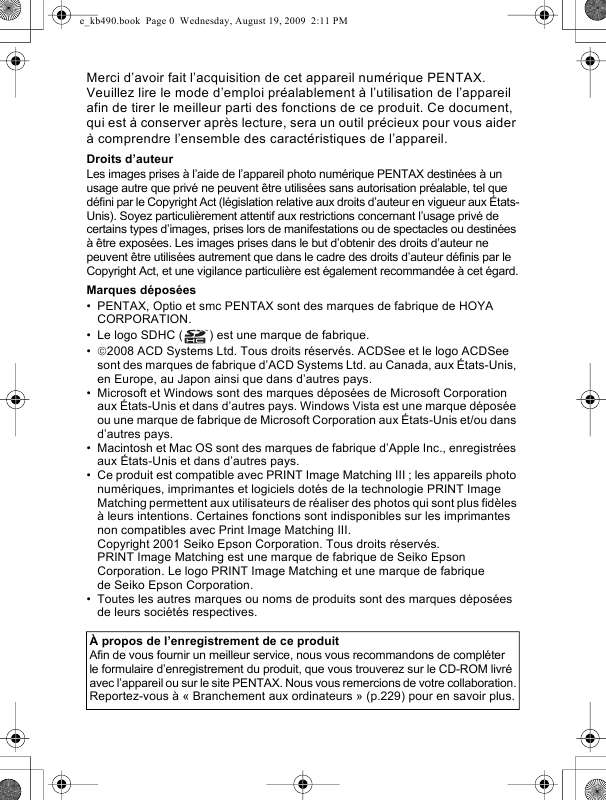 Guide utilisation PENTAX OPTIO WS80  de la marque PENTAX