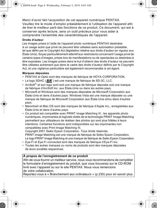 Guide utilisation PENTAX OPTIO I10  de la marque PENTAX