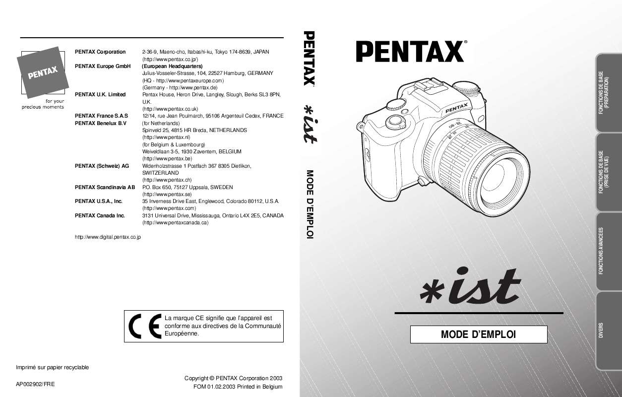 Guide utilisation PENTAX IST  de la marque PENTAX