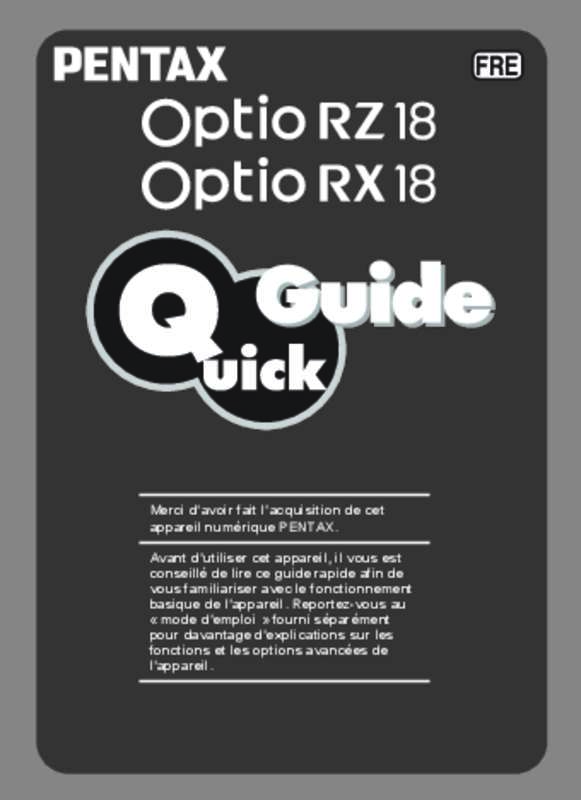 Guide utilisation PENTAX OPTIO RX18  de la marque PENTAX