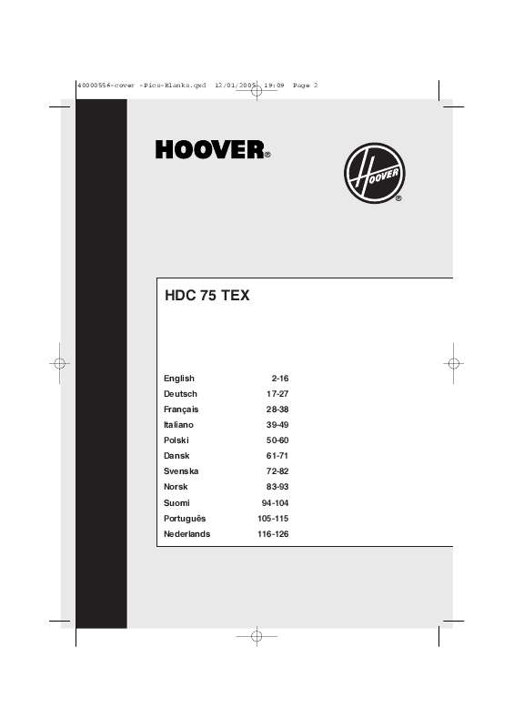 Guide utilisation HOOVER HDC 75 TEX de la marque HOOVER