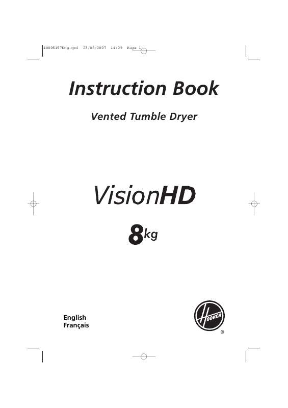 Guide utilisation HOOVER VISION HD 8KG de la marque HOOVER