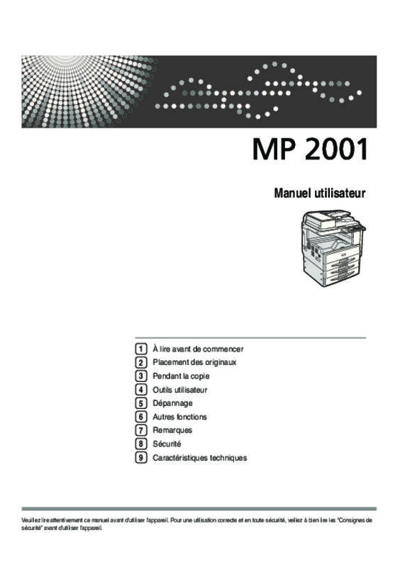Guide utilisation RICOH MP 2001  de la marque RICOH