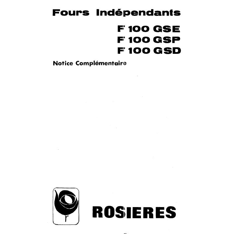 Guide utilisation ROSIERES F 100 GSE de la marque ROSIERES