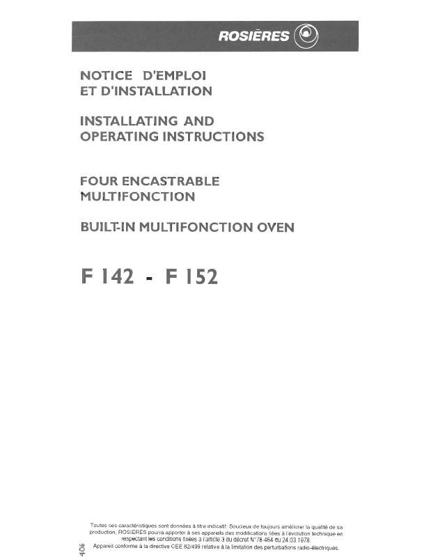Guide utilisation ROSIERES F 152 de la marque ROSIERES