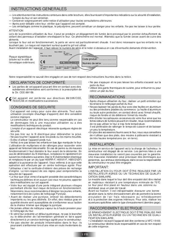 Guide utilisation ROSIERES RF 6186 de la marque ROSIERES
