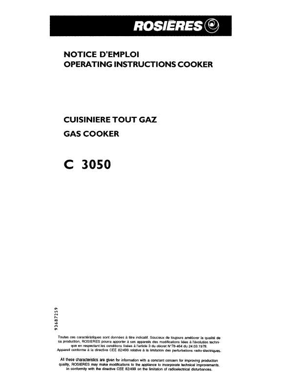 Guide utilisation ROSIERES C 3050 de la marque ROSIERES