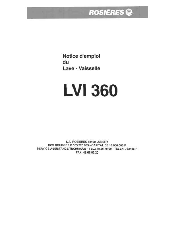 Guide utilisation ROSIERES LVI 360 de la marque ROSIERES