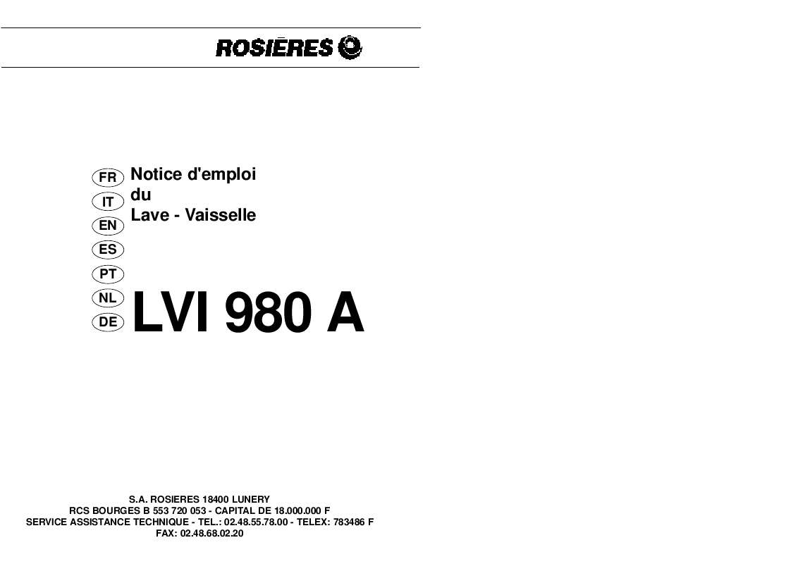 Guide utilisation ROSIERES LVI 980 A de la marque ROSIERES