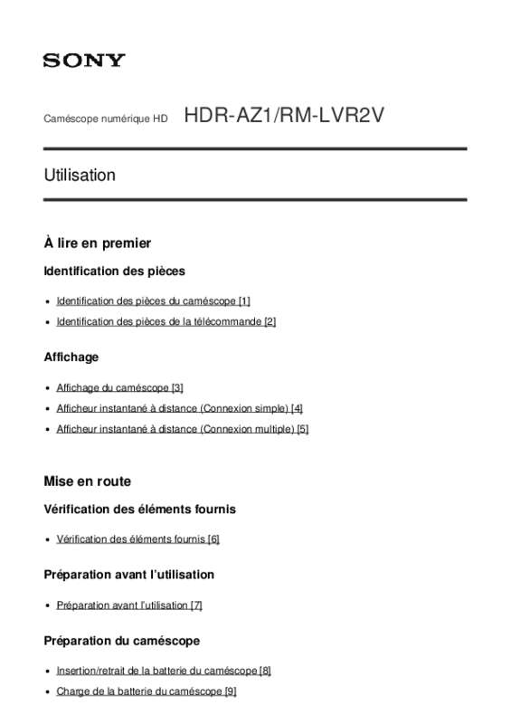 Guide utilisation SONY HDR-AZ1VR  de la marque SONY