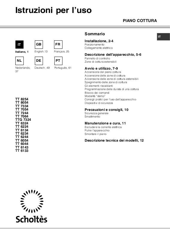 Guide utilisation SCHOLTES TT 6133 de la marque SCHOLTES