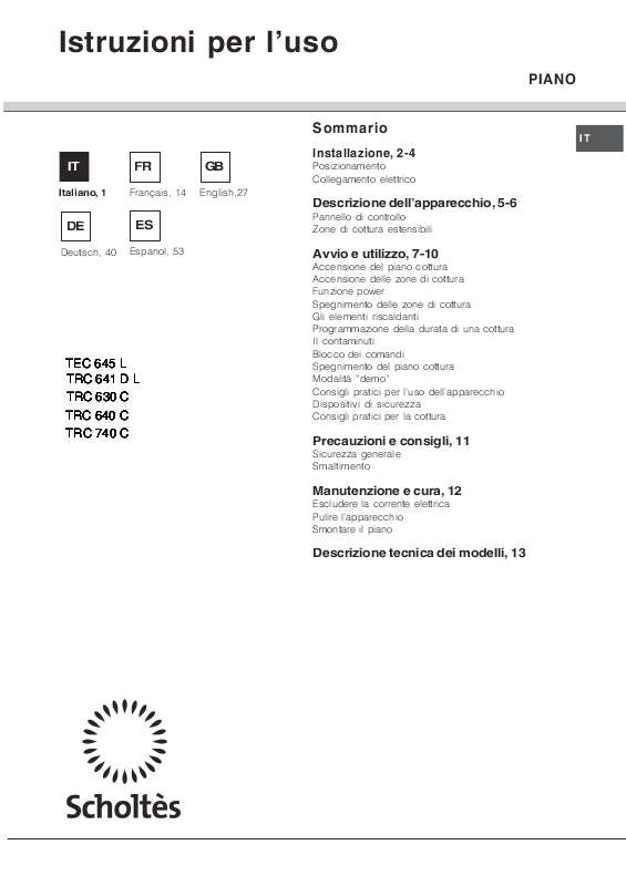 Guide utilisation SCHOLTES TRC 640 C de la marque SCHOLTES